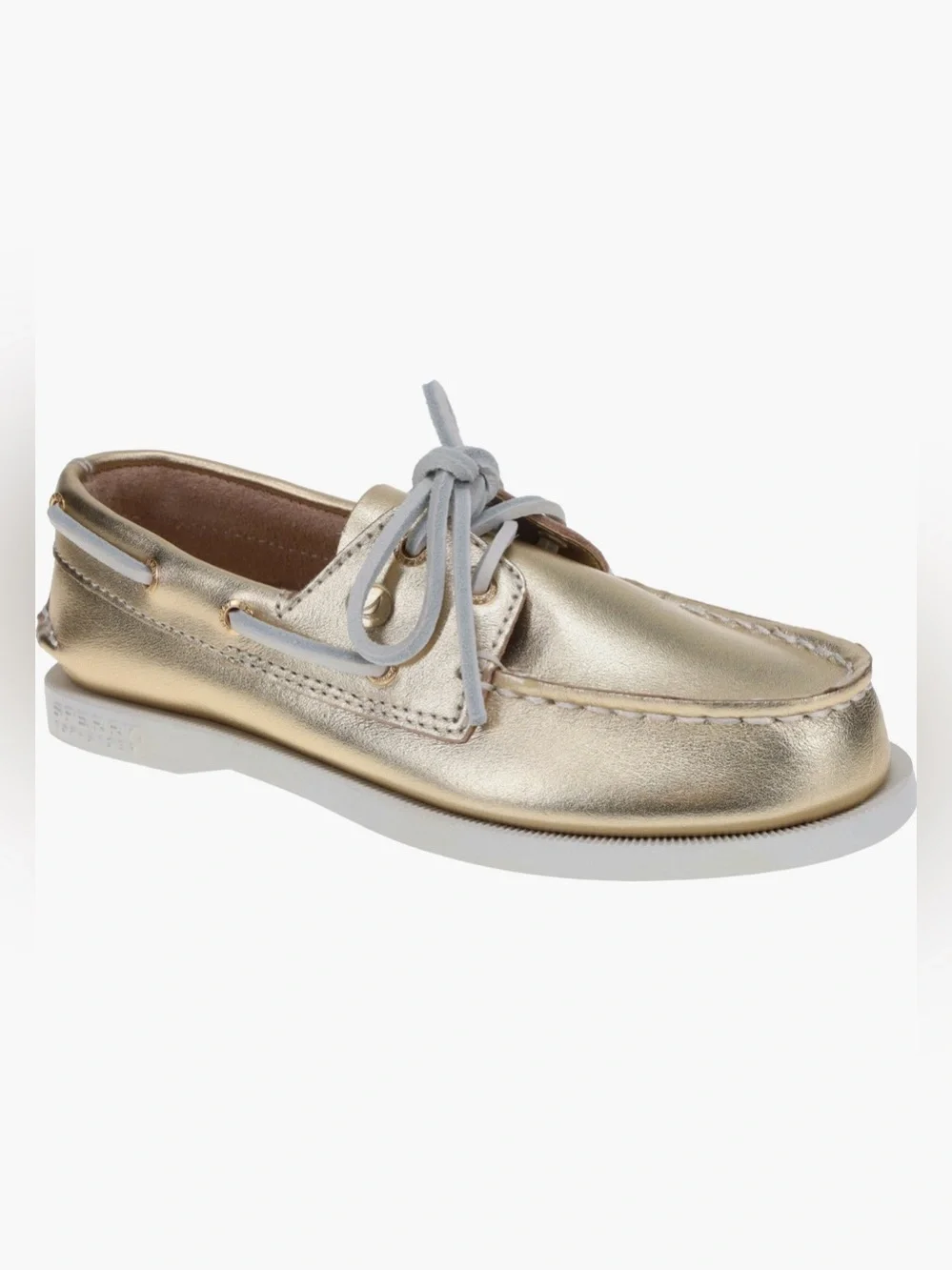Sperry Kids Gold Metallic Leather Boat Shoes 2-Eye Lace Up Non-Slip Size 13